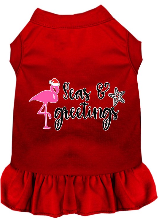 Seas and Greetings Screen Print Dog Dress Red Lg